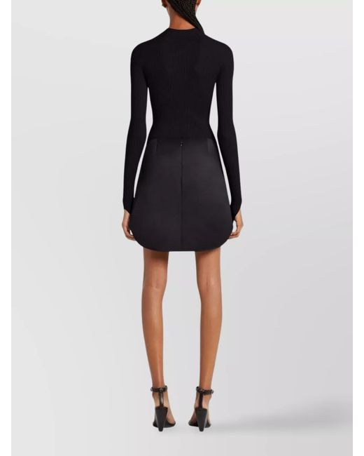 Courreges Black Ribbed Mock Neck Long Sleeve Knitted Top