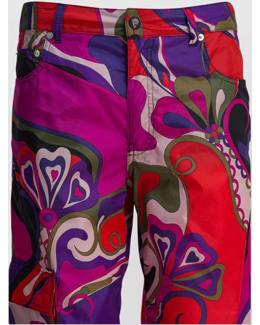 Emilio Pucci Red Orchidee Print Cargo Pants