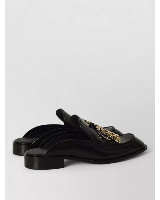 Loewe Black Mule Loafers Chain Spiral Detail Leather