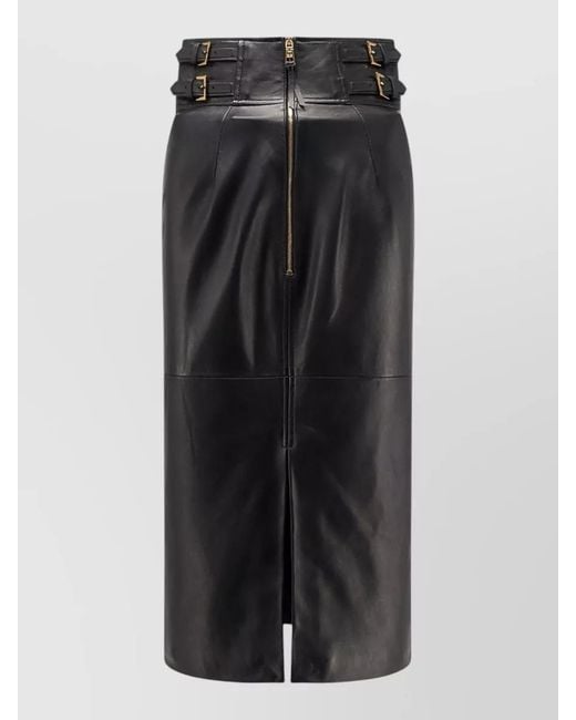 Elisabetta Franchi Black Leather High-Rise Midi Skirt