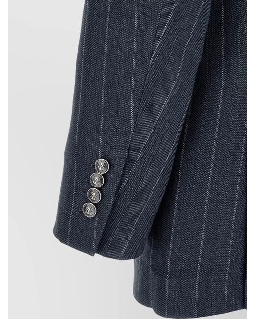 Brunello Cucinelli Blue Tailor Blazer Notch Lapel Button Cuffs for men