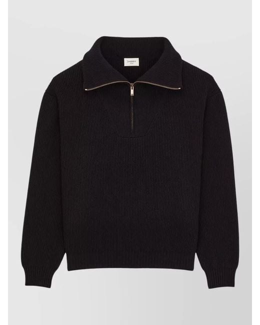 Saint Laurent Black Wool Ribbed Half-Zip Sweater for men
