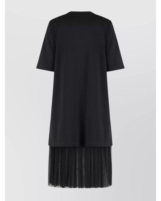 Moncler Black Cotton Pleated Tulle Midi Dress