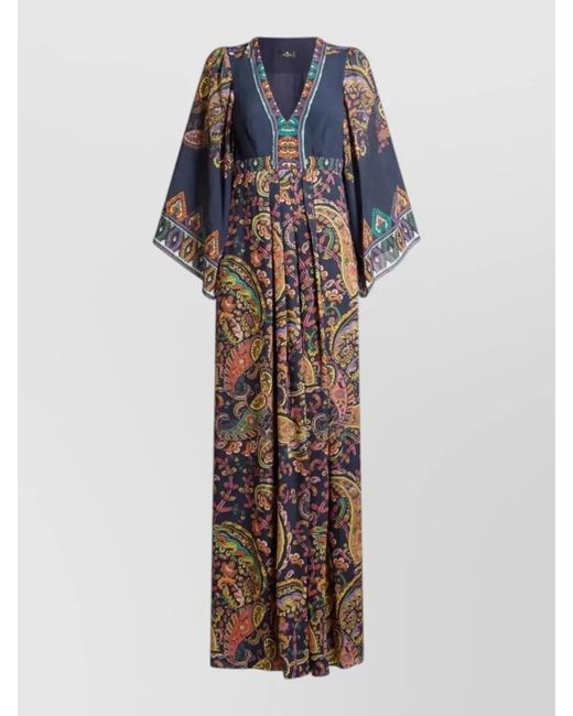 Etro Blue Paisley Print Empire Waist Long Dress