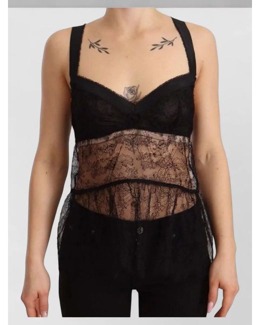 Dolce & Gabbana Black Silk Lace Babydoll Sheer Lingerie Top