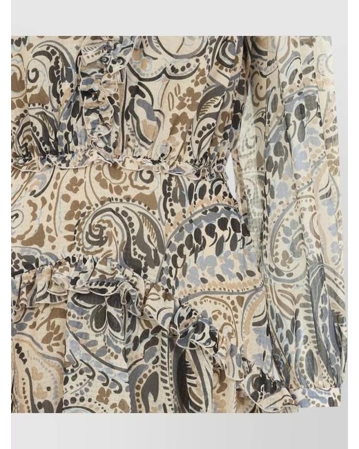 Etro Natural Floral Tiered Mini Dress High Neck