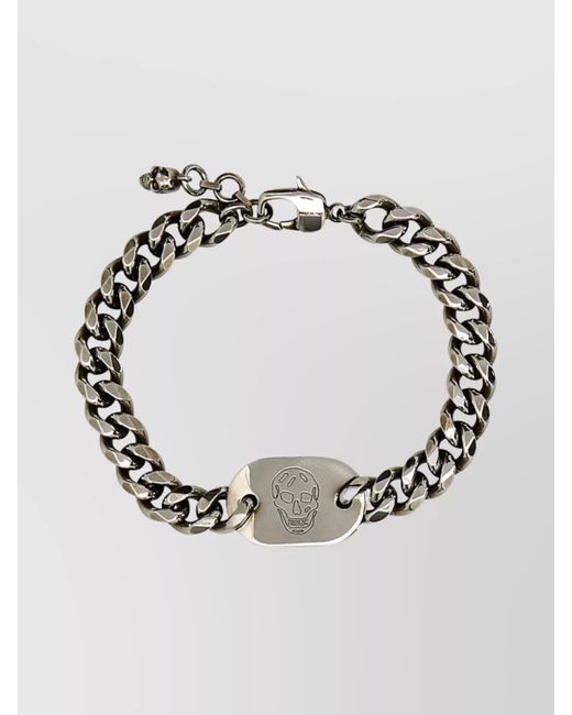Alexander McQueen Metallic Metal Bracelet With Skull Detail And Chain Link Design for men