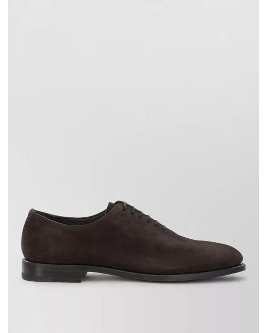 Ferragamo Black Suede Oxford Shoes Almond Toe Leather Sole for men