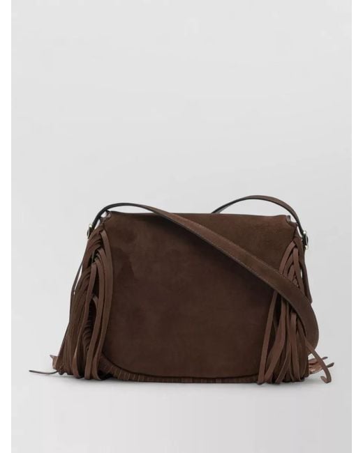 Santoni Brown Calf Leather Small Crossbody Bag
