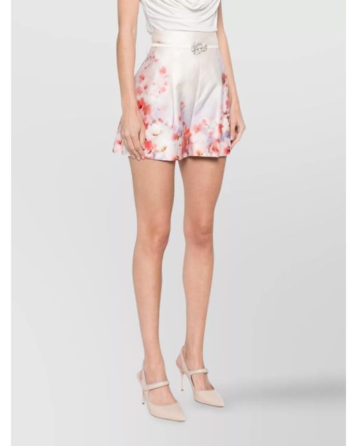 Zimmermann Pink Silk Blend Floral-Print High-Rise Tailored Shorts