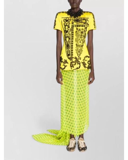 Dries Van Noten Yellow Polka Dot Graphic Layered Short Sleeve Dress