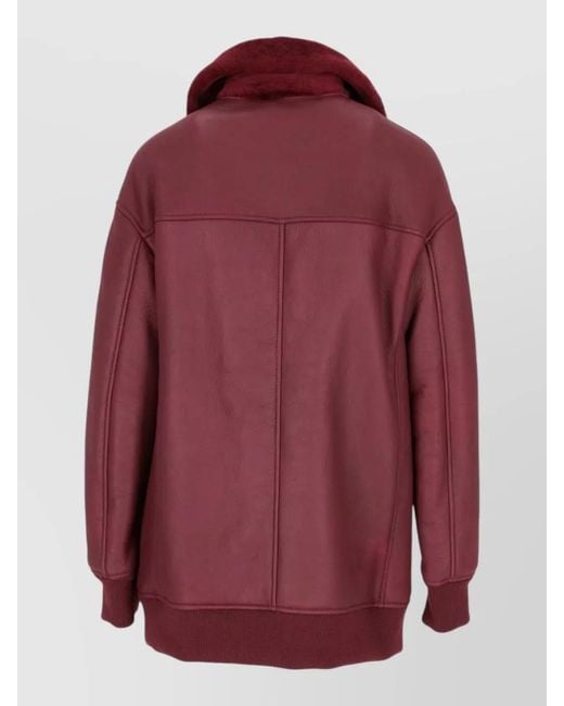 LA ROSE Red Bomber Jacket Long Shearling Leather