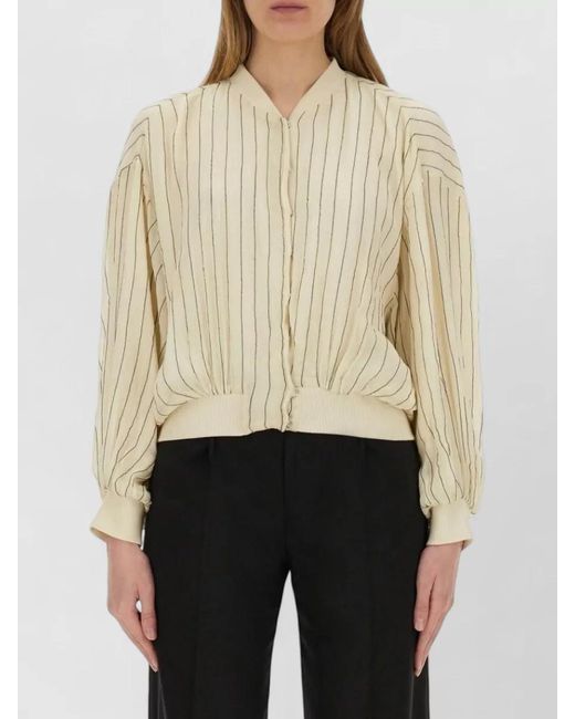 Alysi White Silk Oversized Bomber Jacket