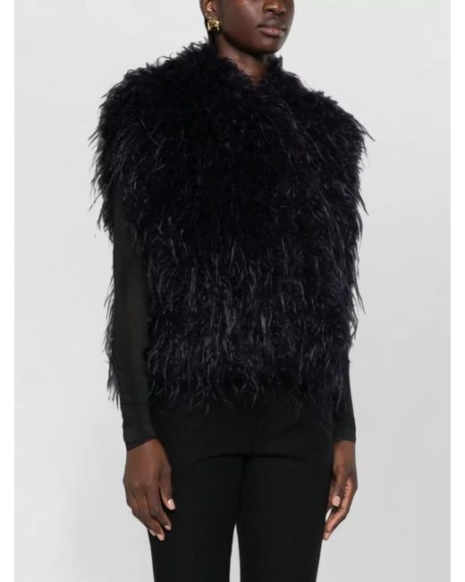 Forte_forte Black Feather-Effect Sleeveless Jacket