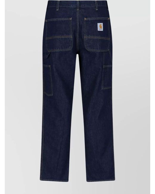Carhartt Blue Straight Stitched Trousers With Pockets Detail for men