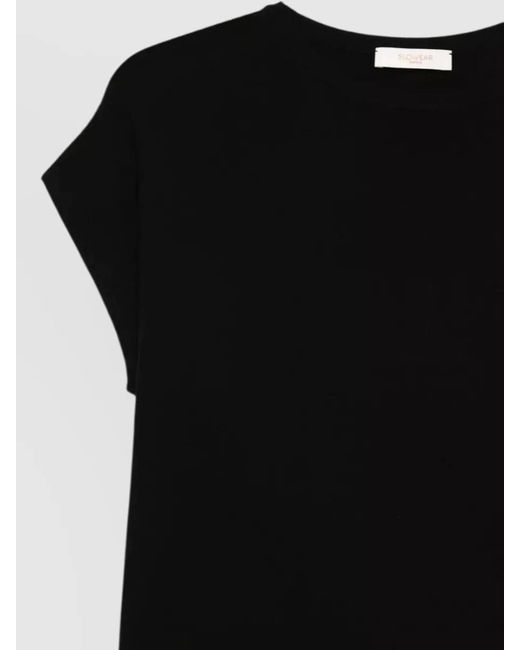 Zanone Black Cotton Crepe Blouse Cap Sleeves Crew Neck