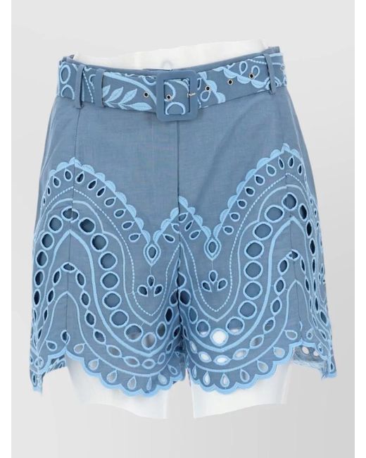 Charo Ruiz Blue Dune Shorts Belt Loops Embroidered Eyelets