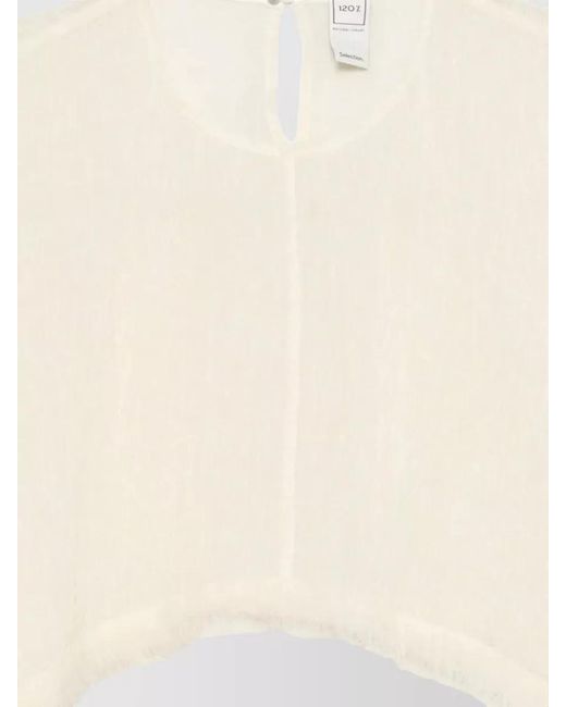120% Lino Natural Short-Sleeve Cropped Blouse