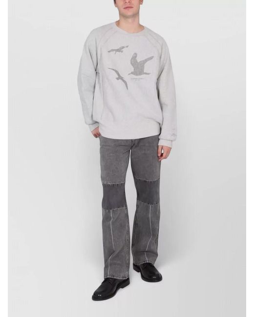 Engineered Garments Gray Crewneck Sweatshirt Bird Print Raglan Sleeves for men
