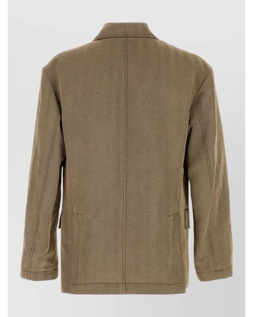 Ferragamo Green Embroidered Linen Blend Blazer for men