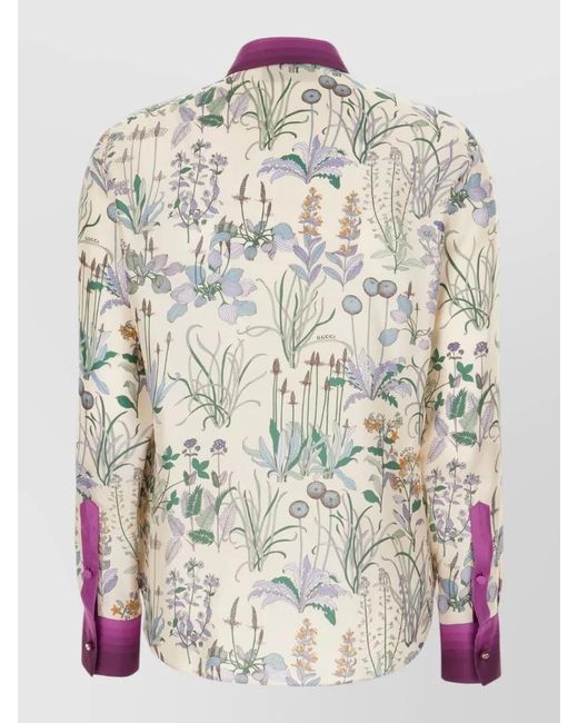 Gucci Pink Silk Blouse Long Sleeves Collared Neck Floral