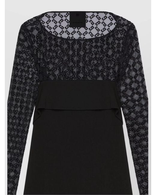 Givenchy Black Draped Monogram Tulle Mini Dress