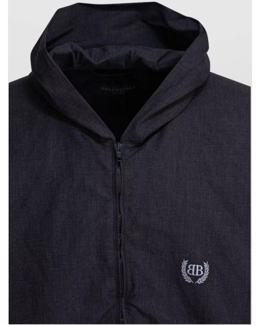 Balenciaga Blue Linen Blend Hooded Jacket for men