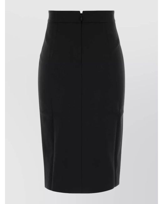 ANDAMANE Black High Waisted Stretch Gabardine Skirt Slit