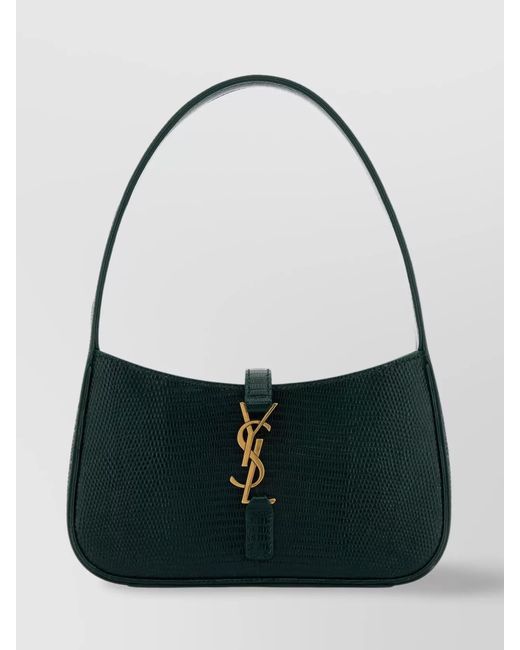 Saint Laurent Black Mini Structured Reptile Embossed Top Handle Handbag