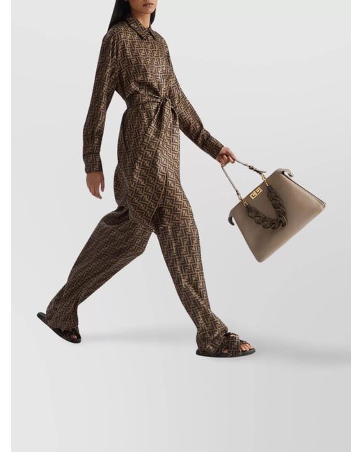 Fendi Silk Printed Shirt Dress in Brown | Lyst UK