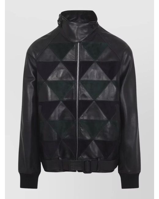 Lanvin Black Calf Leather Intarsia Bomber Jacket for men