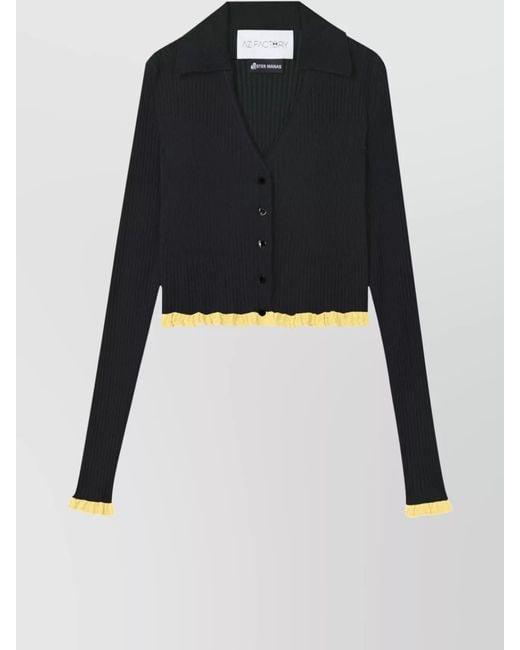 AZ FACTORY Black Ribbed Cropped V-Neck Cardigan