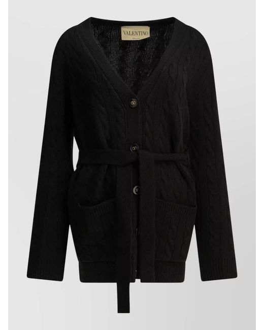 Valentino Black Cashmere Cardigan Cable Knit Waist Belt