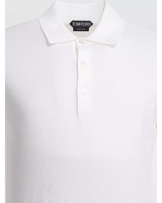Tom Ford White Cotton Knit Polo Shirt for men