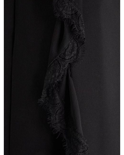 Alberta Ferretti Black Ruffled Lace-Trim Midi Dress