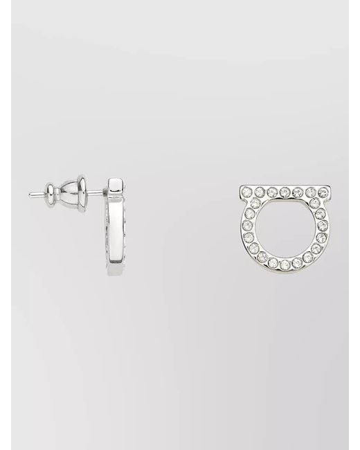 Ferragamo Metallic Crystal Stud Earrings Lightweight Hypoallergenic Design