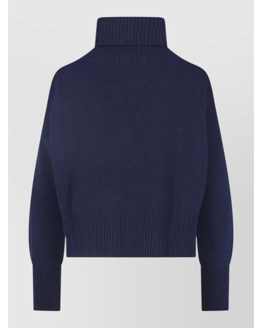 Ma'ry'ya Blue High Neck Cropped Ribbed Knit Top