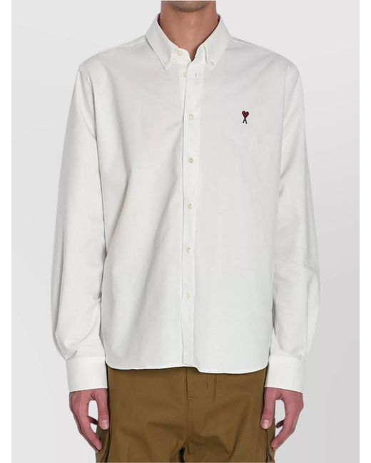 AMI White Heart Friend Collared Cotton Shirt With Long Sleeves for men