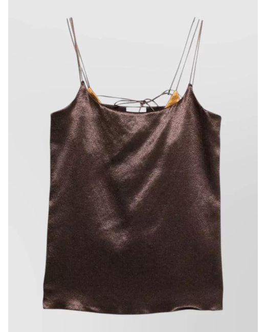 Alysi Brown Satin Top Back Tie Detail Straps