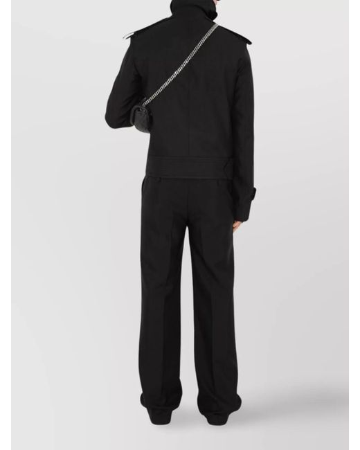 Burberry Black Wool Silk Blend Mid-Rise Wide-Leg Trousers for men