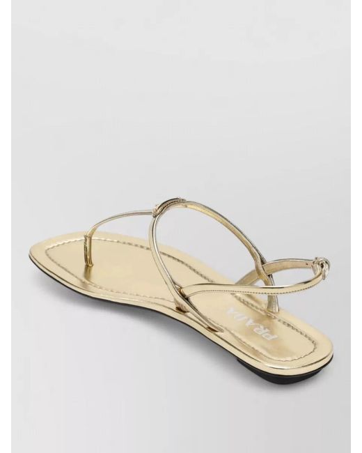 Prada White Flat Sole Metallic Finish Open Toe Sandals