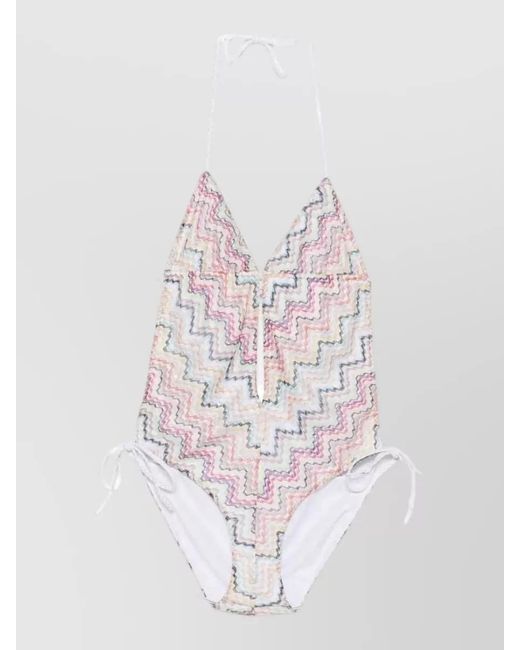 Missoni White Halterneck One Piece Swimsuit Waist Cutout