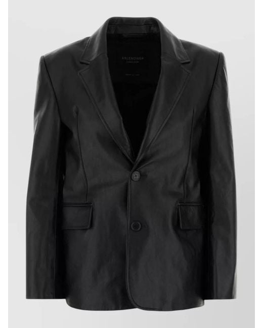 Balenciaga Black Calf Leather Single-Breasted Leather Jacket
