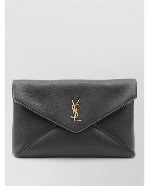 Saint Laurent Gray Envelope Medium Lambskin Clutch Bag