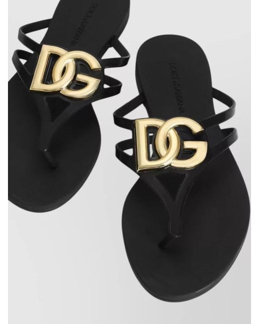 Dolce & Gabbana White Rubber Logo Thong Sandals