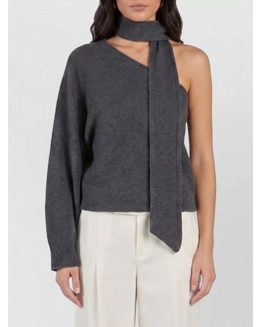 FEDERICA TOSI Blue Cashmere Wool Ribbed One-Shoulder Long-Sleeve Sweatshirt