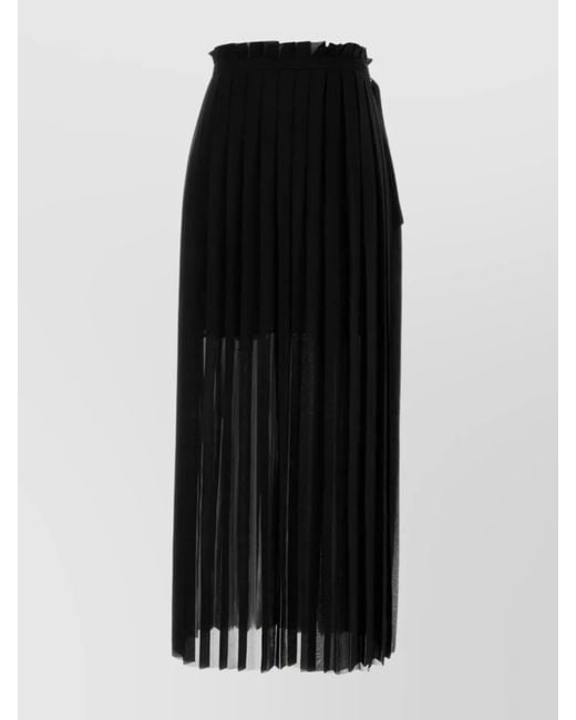 AMI Black High-Rise Pleated Maxi Skirt