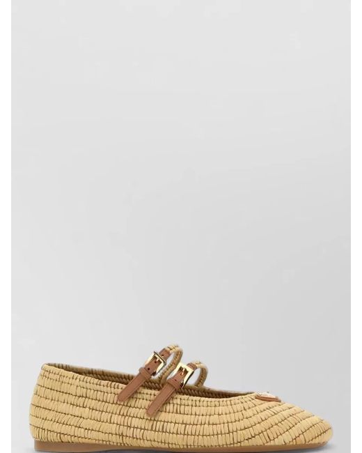 Prada Multicolor Raffia Ballet Flats Flat Sole Round Toe