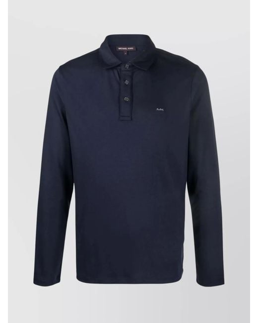Michael Kors Blue Cotton Long-Sleeve Polo Shirt for men