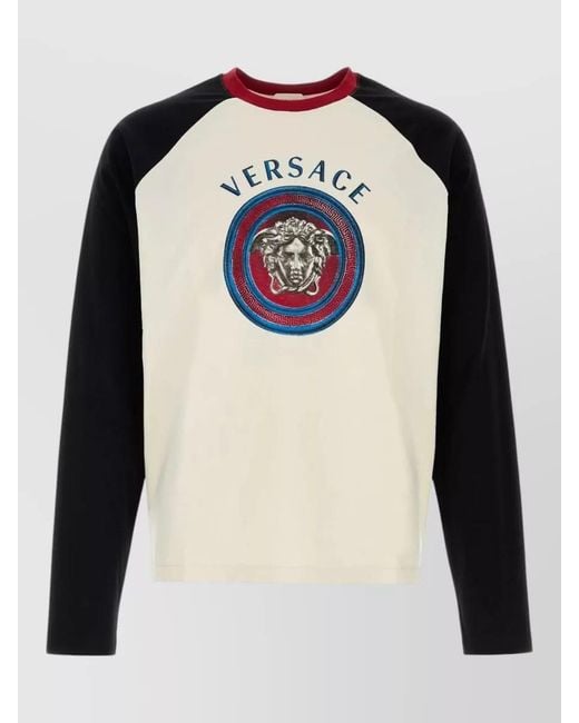 Versace Black Color Block Cotton Crew Neck T Shirt for men